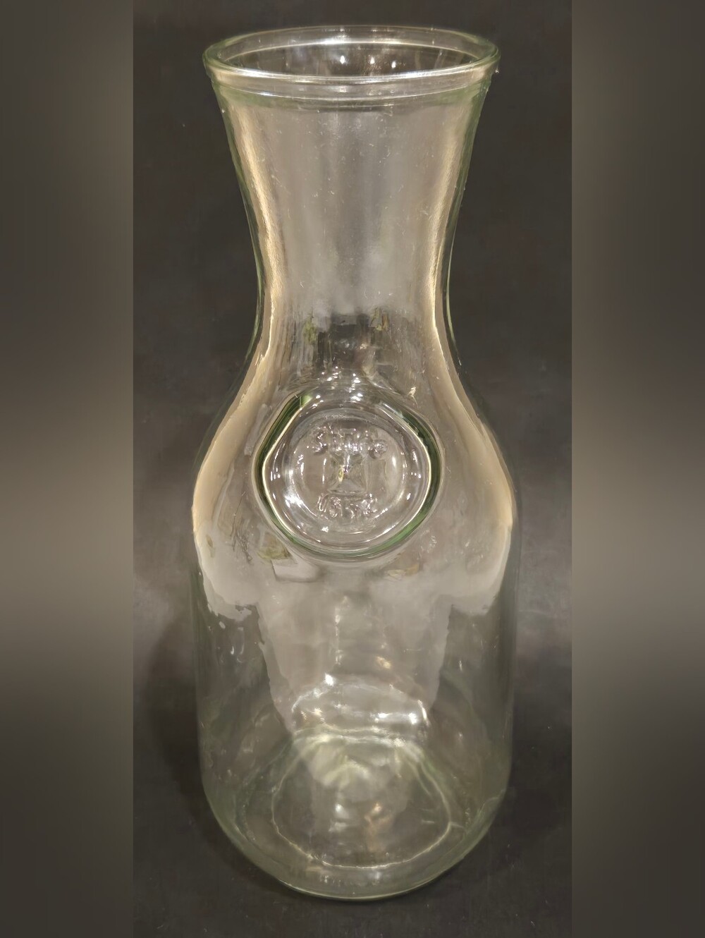 Vintage Paul Masson "Since 1852" Clear Glass Carafe with Embossed Medallion